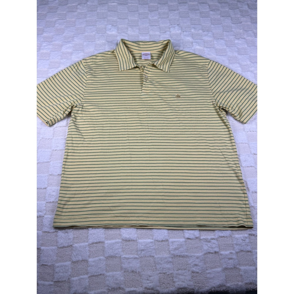 Brooks Brothers Men's Polo Shirt Yellow with Green Stripes‎ Size L